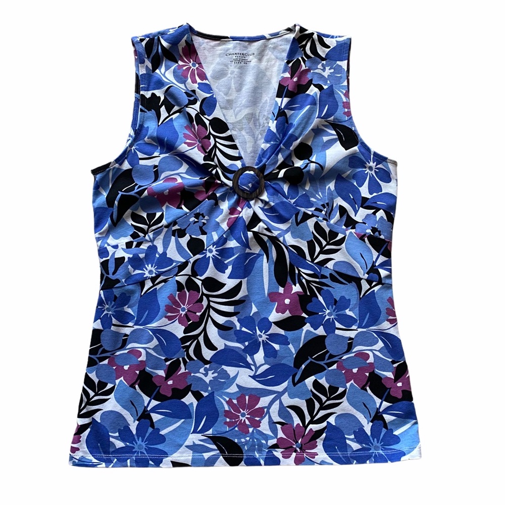 Tropical Print Sleeveless V-Neck Tee